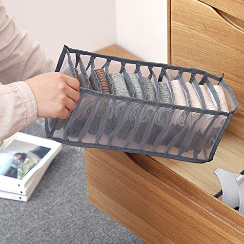 Organizador de Ropa Interior para Cajones Cajas Plegables de Malla de Tela para Calcetiones Medias (Gris)