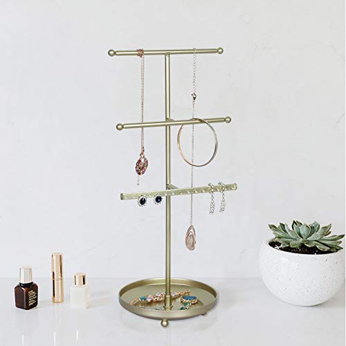 OROPY Soporte de joyería 3 Niveles, Organizador de Joyería Colgante de Metal con Base de Bandeja, Porta Joyas para Guardar Pendientes, Collares, Pulseras, Anillos y Relojes, Dorado OROPY Soporte de joyería 3 Niveles, Organizador de Joyería Colgante de Metal con Base de Bandeja, Porta Joyas para Guardar Pendientes, Collares, Pulseras, Anillos y Relojes, Dorado