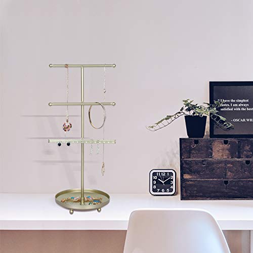 OROPY Soporte de joyería 3 Niveles, Organizador de Joyería Colgante de Metal con Base de Bandeja, Porta Joyas para Guardar Pendientes, Collares, Pulseras, Anillos y Relojes, Dorado OROPY Soporte de joyería 3 Niveles, Organizador de Joyería Colgante de Metal con Base de Bandeja, Porta Joyas para Guardar Pendientes, Collares, Pulseras, Anillos y Relojes, Dorado