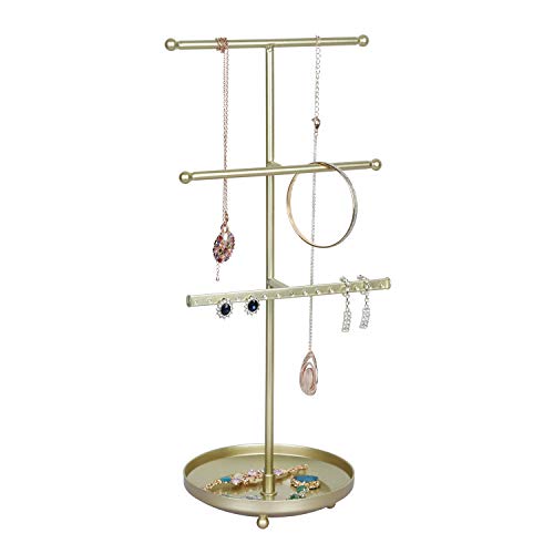 OROPY Soporte de joyería 3 Niveles, Organizador de Joyería Colgante de Metal con Base de Bandeja, Porta Joyas para Guardar Pendientes, Collares, Pulseras, Anillos y Relojes, Dorado OROPY Soporte de joyería 3 Niveles, Organizador de Joyería Colgante de Metal con Base de Bandeja, Porta Joyas para Guardar Pendientes, Collares, Pulseras, Anillos y Relojes, Dorado