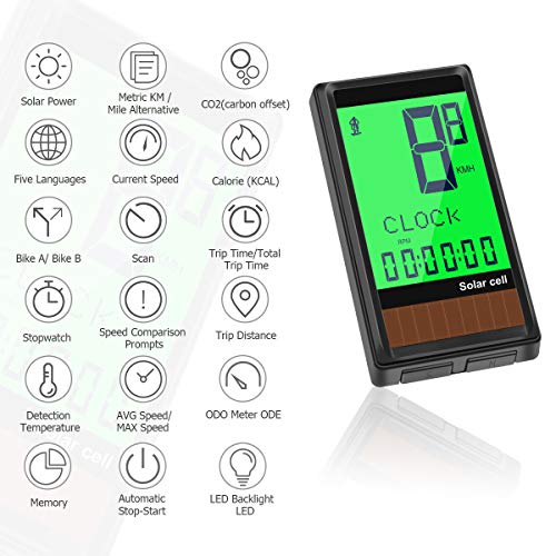 Osaloe Cuentakilómetros Inalámbrico para Bicicleta, Computadora para Bicicleta Impermeable de 5 Idiomas con Pantalla LCD, Velocímetro de bicicleta de 19 funciones para Ciclismo (Negro) Osaloe Cuentakilómetros Inalámbrico para Bicicleta, Computadora para Bicicleta Impermeable de 5 Idiomas con Pantalla LCD, Velocímetro de bicicleta de 19 funciones para Ciclismo (Negro)