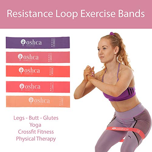 Oshca UK Resistance Bands Set Women Pack of 5, Workout Bands, Fitness Stretch Loop Band 5 Resistance Level, Best For Gym, Yoga, Home Fitness