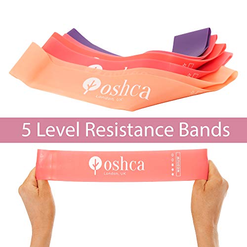 Oshca UK Resistance Bands Set Women Pack of 5, Workout Bands, Fitness Stretch Loop Band 5 Resistance Level, Best For Gym, Yoga, Home Fitness