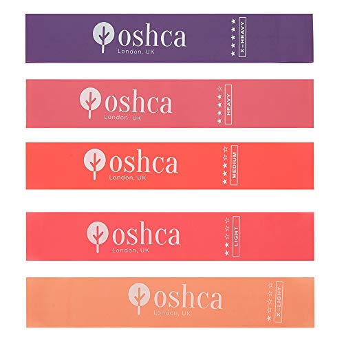 Oshca UK Resistance Bands Set Women Pack of 5, Workout Bands, Fitness Stretch Loop Band 5 Resistance Level, Best For Gym, Yoga, Home Fitness
