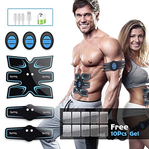 OSITO Estimulador Muscular Abdominales, EMS Estimulador Muscular, Entrenador Muscular con 10 PCS Reemplazo Gel Pad para Abdomen/Cintura/Pierna/Brazo, 11 Modos y 25 Niveles de Intensidad