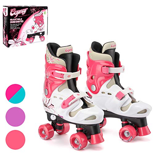 Osprey Patines infantiles de 4 ruedas en paralelo. Patines quad para niños y niñas principiantes. Ajustables, estables, cómodos y fáciles de poner. Quatro colores. Varias tallas.