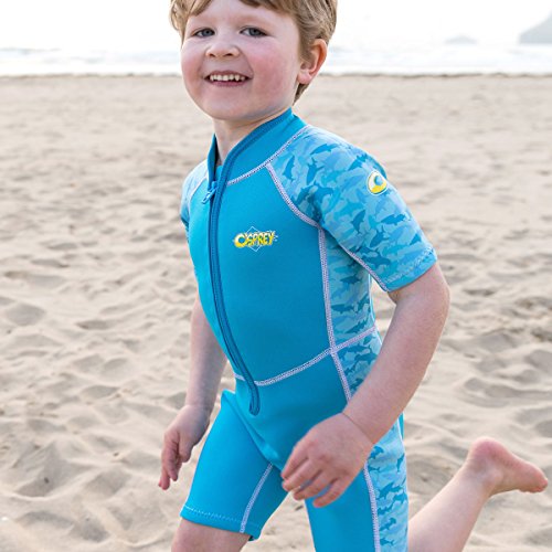 Osprey Toddlers 3 mm Shorty Summer Traje de Neopreno con SPF 50 niñas, Infantil, Tiburones-Azul, Edad 1