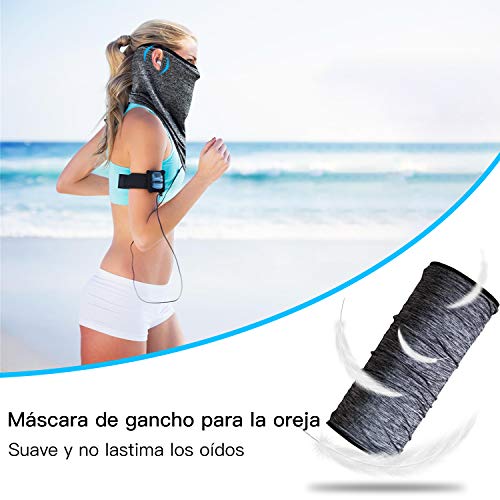 Ossky Bandanas multifuncionales elásticas,Polainas para el Cuello, Facial pañuelo Cuello Polainas de Verano Seda Hielo, protección UV y contra el Viento/Sudor y Transpirable/Secado rápido（Gray+Black）