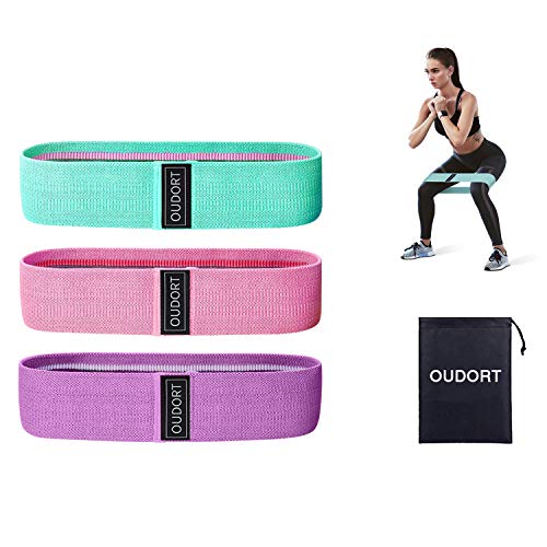 Oudort Bandas de Resistencia, Set de 3 Bandas Elásticas Fitness y Musculación de Tela 3 Niveles con Bolsa para Ejercicios de Gluteos, Cadera, Piernas y Brazos, Yoga, Pilates, Fitness, Crossfit