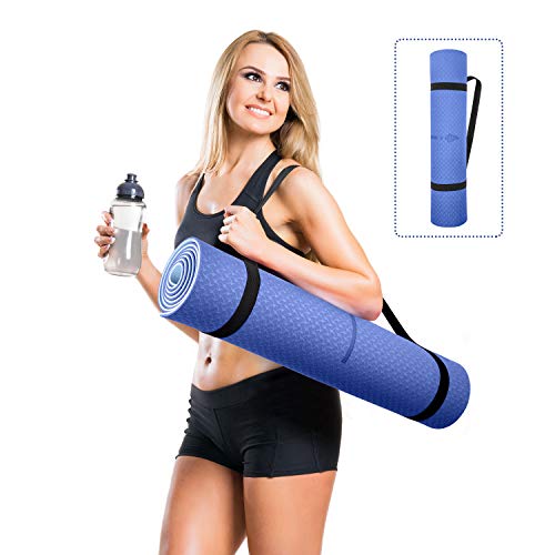 Oudort Esterilla Yoga Antideslizante, Yoga Mat de Material Ecológico TPE con Línea de Posición y Correa de Hombro para Yoga, Pilates, Fitness y Entrenamiento, 183 x 61cm