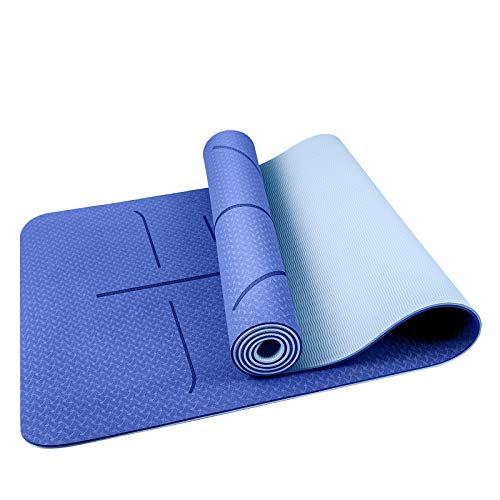 Oudort Esterilla Yoga Antideslizante, Yoga Mat de Material Ecológico TPE con Línea de Posición y Correa de Hombro para Yoga, Pilates, Fitness y Entrenamiento, 183 x 61cm