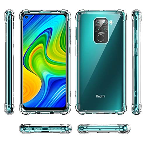 Oududianzi Funda para Xiaomi Redmi Note 9, [3 * Protector de Pantalla de Vidrio Templado] Parachoques Flexible con Funda de Colchón de Aire a Prueba de Golpes - Transparente