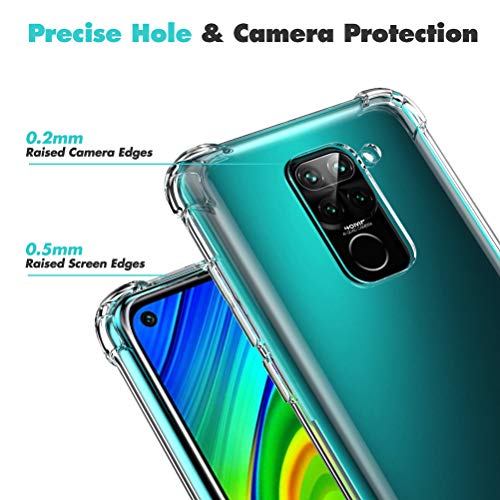 Oududianzi Funda para Xiaomi Redmi Note 9, [3 * Protector de Pantalla de Vidrio Templado] Parachoques Flexible con Funda de Colchón de Aire a Prueba de Golpes - Transparente