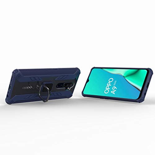 Ougger Funda OPPO A9 (2020) Carcasa, Soporte Coche 2en1 + Pata Cabra Magnética [Colchón Aire] Cubierta Armadura a Prueba Golpes, PC Resistente & TPU Suave Protección Extrema Silicona, Azul