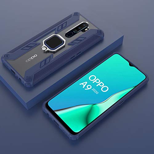 Ougger Funda OPPO A9 (2020) Carcasa, Soporte Coche 2en1 + Pata Cabra Magnética [Colchón Aire] Cubierta Armadura a Prueba Golpes, PC Resistente & TPU Suave Protección Extrema Silicona, Azul