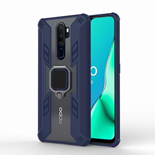 Ougger Funda OPPO A9 (2020) Carcasa, Soporte Coche 2en1 + Pata Cabra Magnética [Colchón Aire] Cubierta Armadura a Prueba Golpes, PC Resistente & TPU Suave Protección Extrema Silicona, Azul