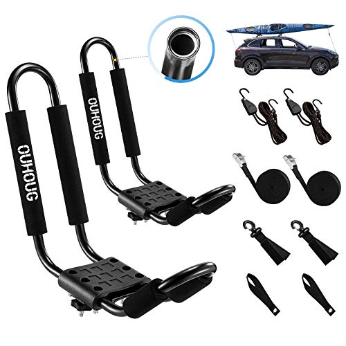 OUHOUG Soporte de Kayak para Bacas, Universal Soporte Forma de J de Coche para Kayaks, Barco, Canoa, Sup, Tabla de Surf y Tabla de Esquí(1 Par) OUHOUG Soporte de Kayak para Bacas, Universal Soporte Forma de J de Coche para Kayaks, Barco, Canoa, Sup, Tabla de Surf y Tabla de Esquí(1 Par)