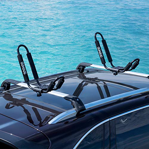 OUHOUG Soporte de Kayak para Bacas, Universal Soporte Forma de J de Coche para Kayaks, Barco, Canoa, Sup, Tabla de Surf y Tabla de Esquí(1 Par)