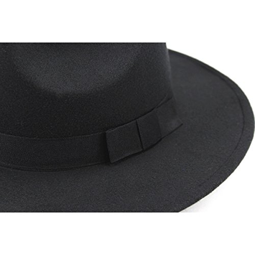 OULII Sombrero clásico de Lana estructurada Unisex Fedora Sombrero Solar Sombrero de Vaquero para Hombres Mujeres (Negro)