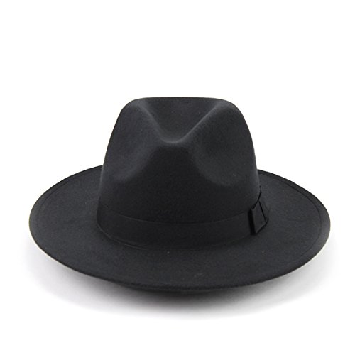 OULII Sombrero clásico de Lana estructurada Unisex Fedora Sombrero Solar Sombrero de Vaquero para Hombres Mujeres (Negro)