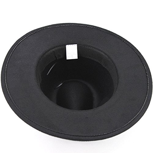 OULII Sombrero clásico de Lana estructurada Unisex Fedora Sombrero Solar Sombrero de Vaquero para Hombres Mujeres (Negro)