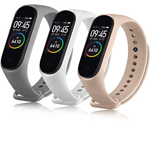 Oumida Correa Compatible con Xiaomi Mi Band 4 Xiaomi Mi Band 3, Pulseras Reloj Recambio Silicona Suave Original para Xiaomi Mi Smart Band 4 (Blanca/Gris/Rosa)