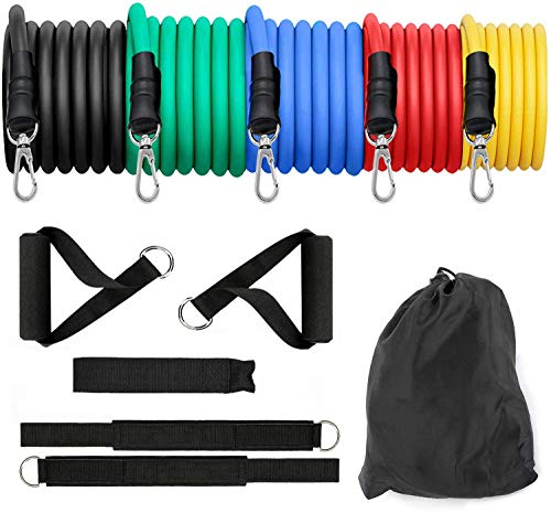 OUNDEAL Gomas Elasticas Musculacion, Gomas Elasticas Fitness con 5 Tubos de Látex, Bandas Elasticas Fitness, Bandas Elasticas Musculacion para Entrenamiento, Fitness, Culturismo