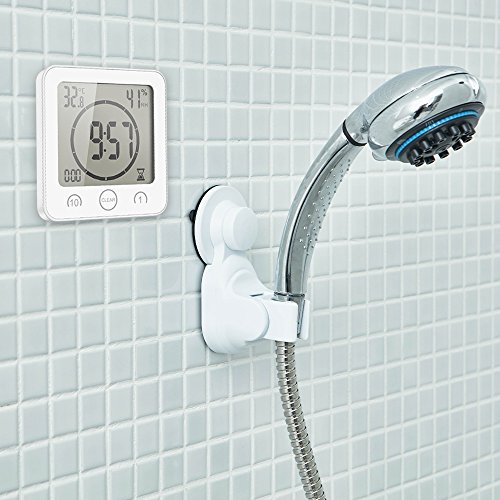 OurLeeme Reloj de Ducha a Prueba de Agua Diario, Cuarto de baño Ducha Temporizador Alarma Temperatura Humedad Pantalla Control táctil Reloj de Cuenta Regresiva (Blanco)