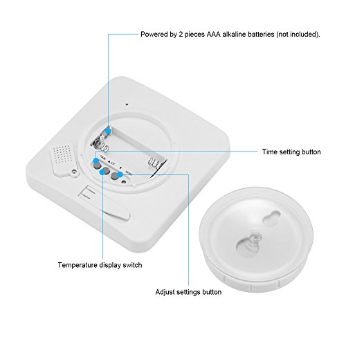 OurLeeme Reloj de Ducha a Prueba de Agua Diario, Cuarto de baño Ducha Temporizador Alarma Temperatura Humedad Pantalla Control táctil Reloj de Cuenta Regresiva (Blanco)