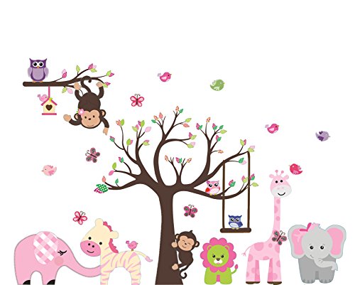 Outlet DLux Vinilo Decorativo Adhesivo - Jirafa y Elefante Rosa. Pegatina de Pared autoadhesiva e Impermeable para niños y bebés habitación Infantil !