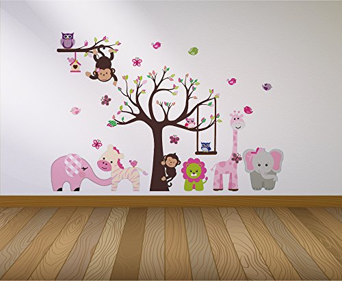 Outlet DLux Vinilo Decorativo Adhesivo - Jirafa y Elefante Rosa. Pegatina de Pared autoadhesiva e Impermeable para niños y bebés habitación Infantil !