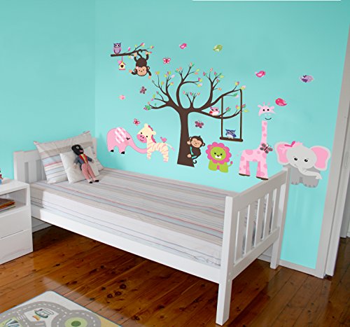 Outlet DLux Vinilo Decorativo Adhesivo - Jirafa y Elefante Rosa. Pegatina de Pared autoadhesiva e Impermeable para niños y bebés habitación Infantil !