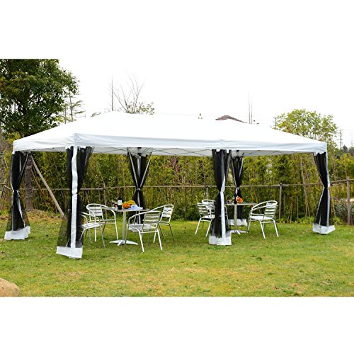 Outsunny Carpa 6x3m Plegable Gazebo para Jardín Cenador con 6 Cortinas Mosquitera y Cremallera Bolsa Transporte Montaje Fácil Acero Tela Oxford Blanco