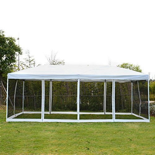 Outsunny Carpa 6x3m Plegable Gazebo para Jardín Cenador con 6 Cortinas Mosquitera y Cremallera Bolsa Transporte Montaje Fácil Acero Tela Oxford Blanco