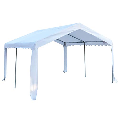 Outsunny Carpa de Jardín Cochera Gazebo 4x4m Pergola Cenador Pabellón 4 Paneles Laterales 4 Ventanas para Fiesta Eventos Bodas Acero PE Blanco