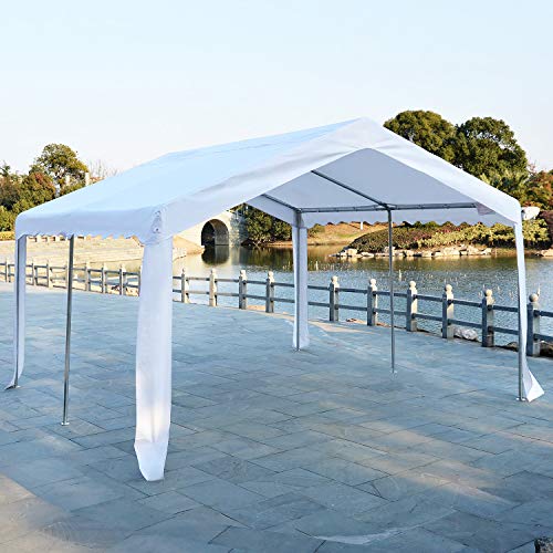 Outsunny Carpa de Jardín Cochera Gazebo 4x4m Pergola Cenador Pabellón 4 Paneles Laterales 4 Ventanas para Fiesta Eventos Bodas Acero PE Blanco