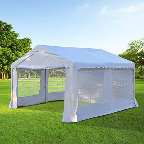 Outsunny Carpa de Jardín Cochera Gazebo 4x4m Pergola Cenador Pabellón 4 Paneles Laterales 4 Ventanas para Fiesta Eventos Bodas Acero PE Blanco Outsunny Carpa de Jardín Cochera Gazebo 4x4m Pergola Cenador Pabellón 4 Paneles Laterales 4 Ventanas para Fiesta Eventos Bodas Acero PE Blanco