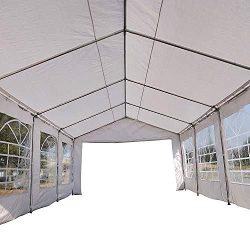 Outsunny Carpa de Jardín Cochera Gazebo 6x4m Pergola Cenador Pabellón 4 Paneles Laterales 6 Ventanas para Fiesta Eventos Bodas Acero PE Blanco