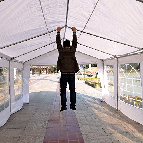 Outsunny Carpa de Jardín Cochera Gazebo 6x4m Pergola Cenador Pabellón 4 Paneles Laterales 6 Ventanas para Fiesta Eventos Bodas Acero PE Blanco