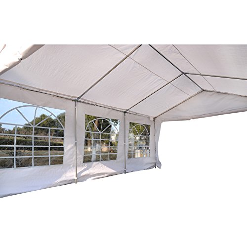 Outsunny Carpa de Jardín Cochera Gazebo 6x4m Pergola Cenador Pabellón 4 Paneles Laterales 6 Ventanas para Fiesta Eventos Bodas Acero PE Blanco