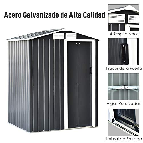 Outsunny Caseta de Jardín Metálica Cobertizo para Almacenaje de Herramientas Techo Inclinado 4 Ventilaciones 150x130x186cm Gris y Blanco Outsunny Caseta de Jardín Metálica Cobertizo para Almacenaje de Herramientas Techo Inclinado 4 Ventilaciones 150x130x186cm Gris y Blanco