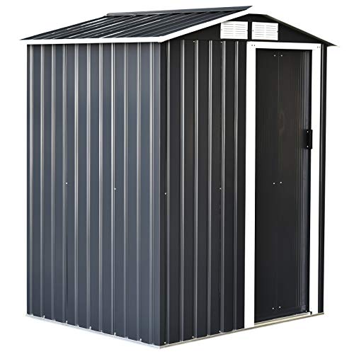 Outsunny Caseta de Jardín Metálica Cobertizo para Almacenaje de Herramientas Techo Inclinado 4 Ventilaciones 150x130x186cm Gris y Blanco Outsunny Caseta de Jardín Metálica Cobertizo para Almacenaje de Herramientas Techo Inclinado 4 Ventilaciones 150x130x186cm Gris y Blanco