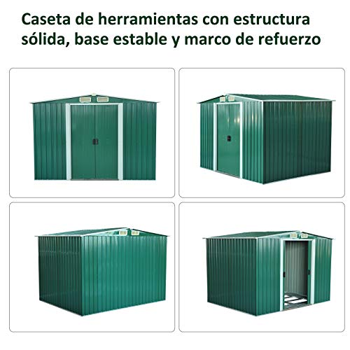 Outsunny Cobertizo Metálica Tipo Caseta de Jardín Terrazas Galvanizado Almacén para Herramientas Jardinería 258x206x178 cm