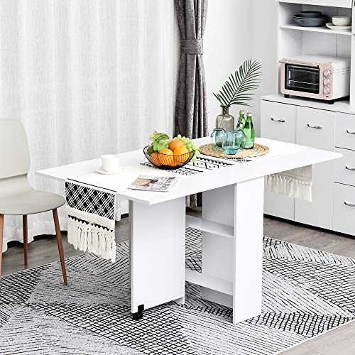 Outsunny HOMCOM Mesa Plegable de Madera con Ruedas Comedor Auxiliar Cocina Escritorio Blanco Outsunny HOMCOM Mesa Plegable de Madera con Ruedas Comedor Auxiliar Cocina Escritorio Blanco