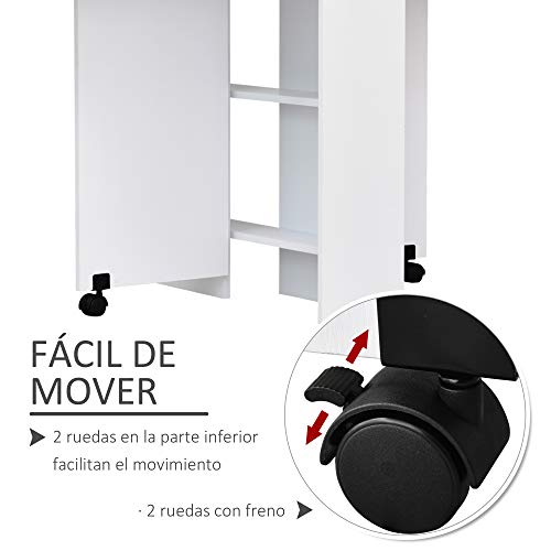 Outsunny HOMCOM Mesa Plegable de Madera con Ruedas Comedor Auxiliar Cocina Escritorio Blanco Outsunny HOMCOM Mesa Plegable de Madera con Ruedas Comedor Auxiliar Cocina Escritorio Blanco