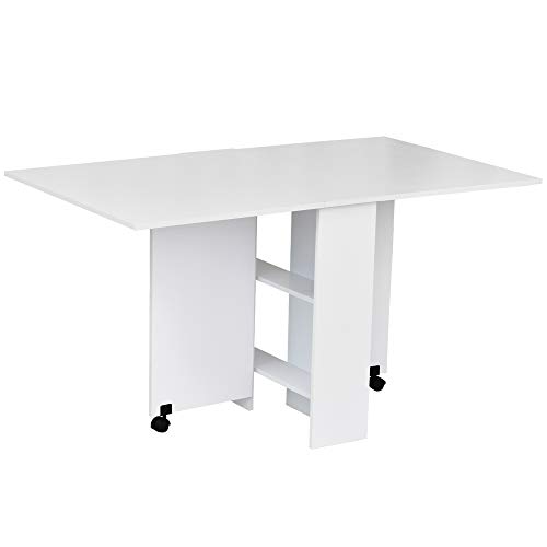 Outsunny HOMCOM Mesa Plegable de Madera con Ruedas Comedor Auxiliar Cocina Escritorio Blanco Outsunny HOMCOM Mesa Plegable de Madera con Ruedas Comedor Auxiliar Cocina Escritorio Blanco