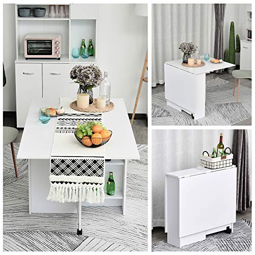 Outsunny HOMCOM Mesa Plegable de Madera con Ruedas Comedor Auxiliar Cocina Escritorio Blanco Outsunny HOMCOM Mesa Plegable de Madera con Ruedas Comedor Auxiliar Cocina Escritorio Blanco