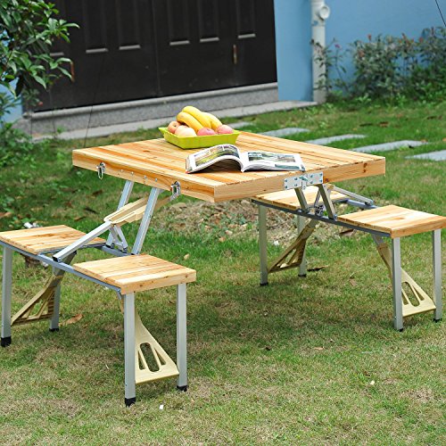 Outsunny Maleta Mesa Plegable Camping Picnic Playa 4 Asiento Agujero de Sombrilla Madera 138x85x68 cm Outsunny Maleta Mesa Plegable Camping Picnic Playa 4 Asiento Agujero de Sombrilla Madera 138x85x68 cm