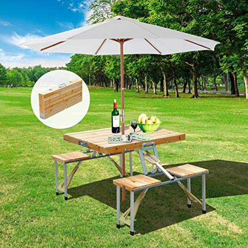 Outsunny Maleta Mesa Plegable Camping Picnic Playa 4 Asiento Agujero de Sombrilla Madera 138x85x68 cm Outsunny Maleta Mesa Plegable Camping Picnic Playa 4 Asiento Agujero de Sombrilla Madera 138x85x68 cm