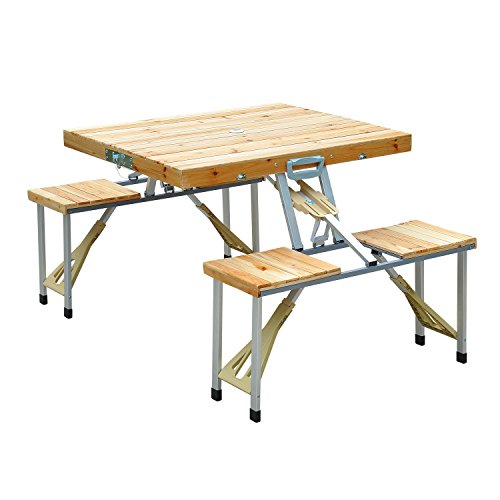 Outsunny Maleta Mesa Plegable Camping Picnic Playa 4 Asiento Agujero de Sombrilla Madera 138x85x68 cm Outsunny Maleta Mesa Plegable Camping Picnic Playa 4 Asiento Agujero de Sombrilla Madera 138x85x68 cm
